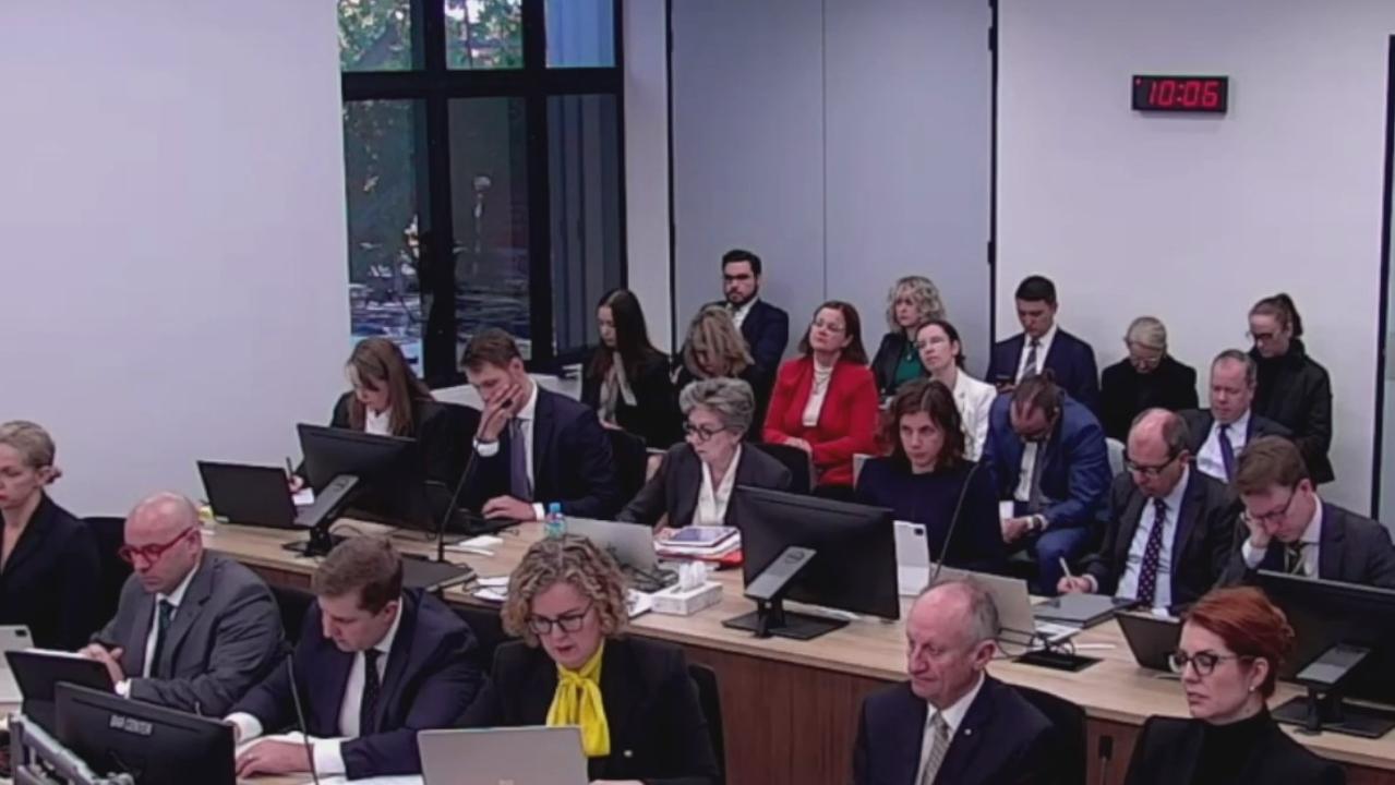 Bruce Lehrmann (back left) was spotted at the hearing.