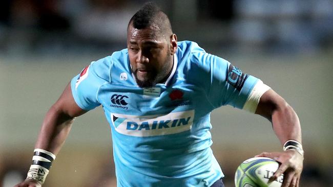 Taqele Naiyaravoro of the Waratahs make a break during the Round 12 Super Rugby match between the NSW Waratahs and the Blues at Brookvale Oval in Sydney on Saturday, May 5, 2018. (AAP Image/Jeremy Ng) NO ARCHIVING, EDITORIAL USE ONLY