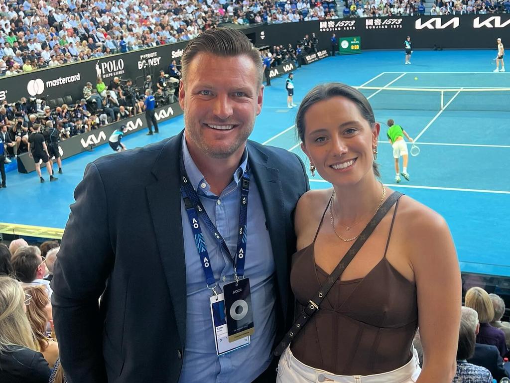 Opposition Deputy Leader Sam Groth and wife Brittany at the 2024 Australian Open.