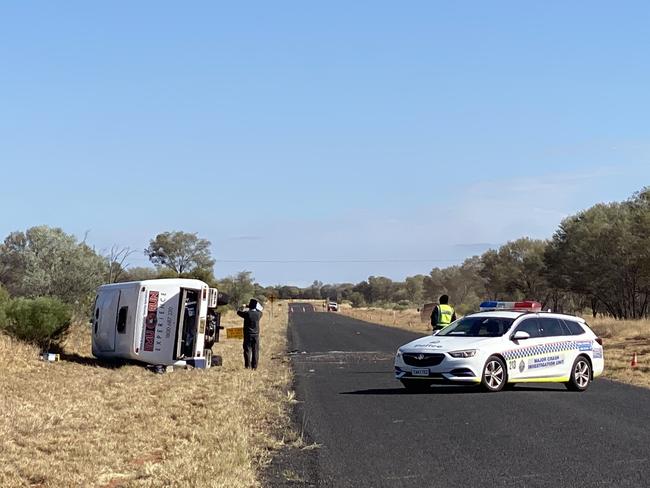 The scene of a tour bus crash near Hermannsburg in Central Australia. Picture: Daniel Sumpton