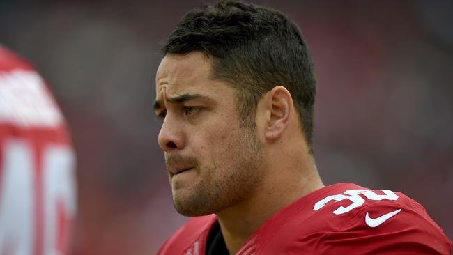 SANTA CLARA, CA - JANUARY 03: Jarryd Hayne #38 of the San Francisco 49ers looks on from the sidelines against the St. Louis Rams during an NFL football game at Levi's Stadium on January 3, 2016 in Santa Clara, California. (Photo by Thearon W. Henderson/Getty Images)