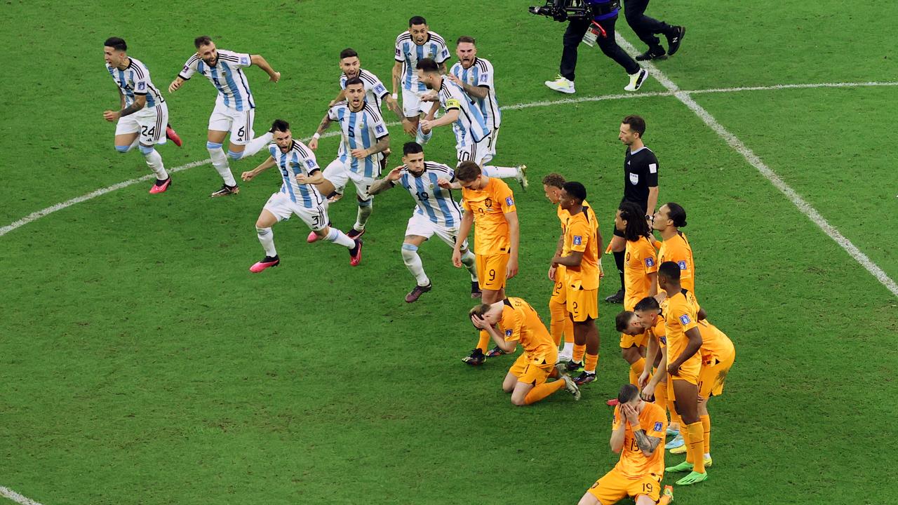 The Argentinian players celebrated right in front of the Dutch. (Photo by Elsa/Getty Images)