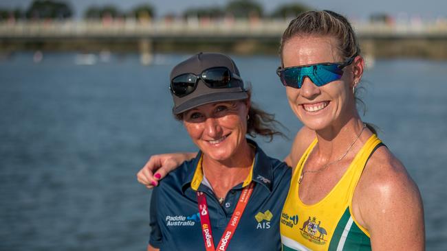 Alyce Wood with coach Anna Wood. Picture: Steve McArthur / Paddle Australia