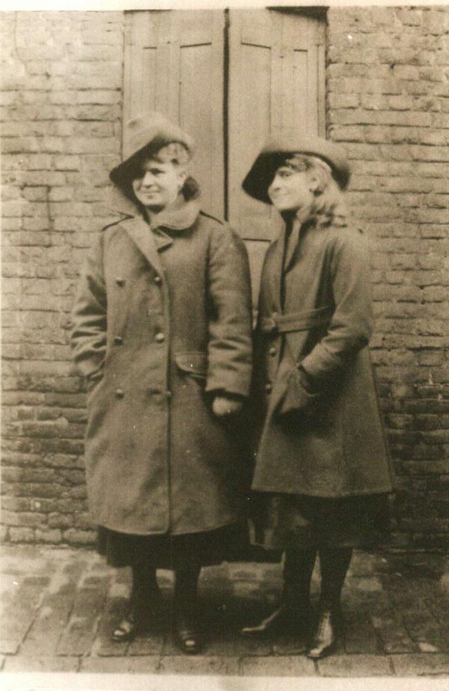 Claire Dujardin’s grandmother, Claire, and her younger sister, Louise, in the uniforms of Australian soldiers billeted at home.