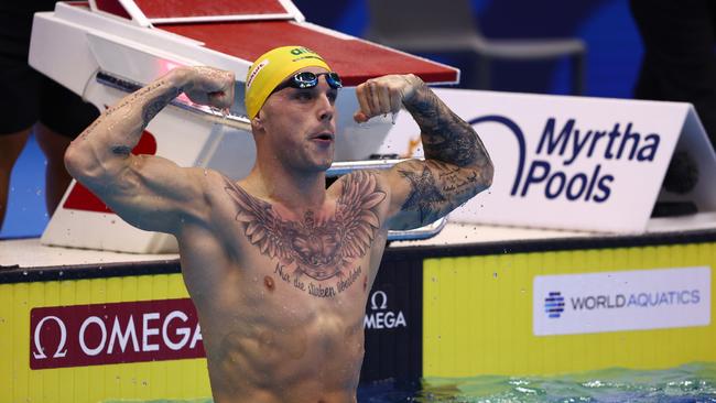 Kyle Chalmers has won gold in the Men's 4 x 100m Freestyle Final at the 2023 World Aquatics Championships in Fukuoka, Japan.Picture: Getty Images.