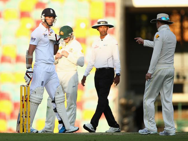 Michael Clarke hurls infamous sledge at James Anderson. Picture: Getty