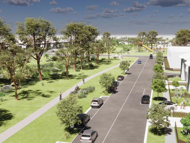 Renders for a $1.3bn housing project that would transform Keysborough Golf Club to deliver 1600 homes, sports facilities and new public green spaces. The golf club would be relocated 2km down the road. Picture: Intrapac