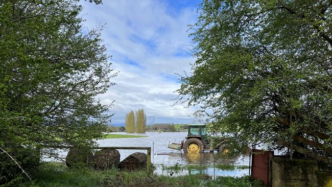 Flooding at Drumreagh Cabins at Deloraine has cut the property off in two directions. Picture: Melissa Sherriff