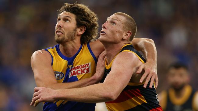 Tom Hickey has led West Coast’s ruck in the absence of Nic Naitanui. Picture: Paul Kane/Getty Images.