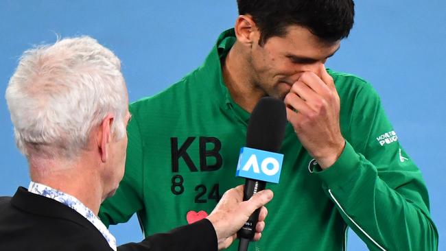 Djokovic’s emotions spilled over during his interview with John McEnroe.