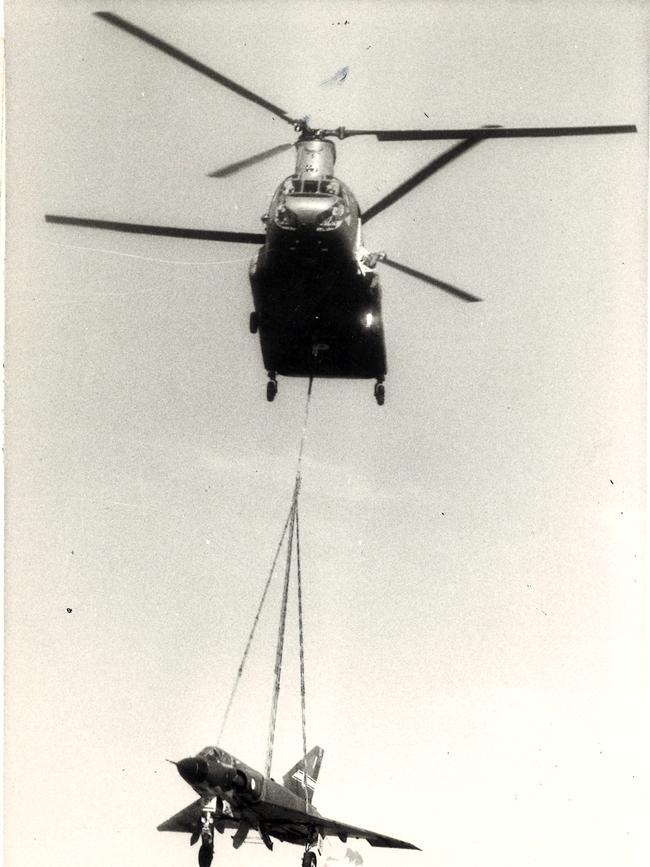 1987. RAAF Mirage being transported to the Point Cook museum. Photo: Drew Fitzgibbon