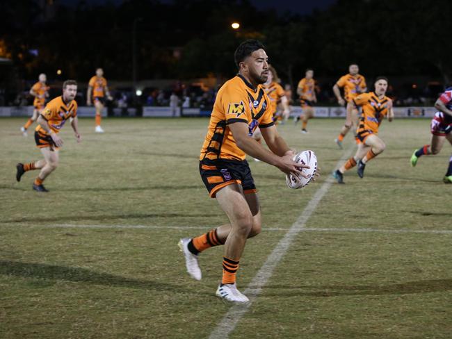 Israel Folau makes his Rugby League Gold Coast debut for Southport Tigers against defending champions Runaway Bay at Owen Park, Southport. Pic Mike Batterham