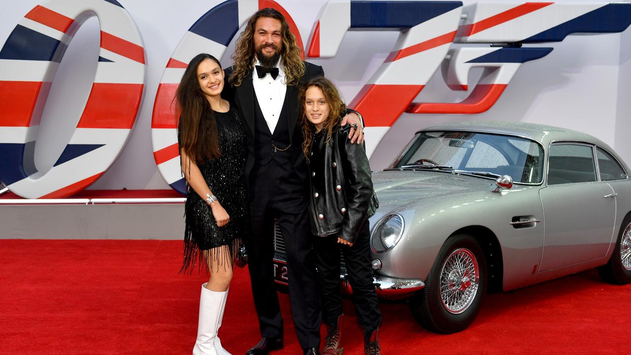 Momoa with his kids, Lola Iolani Momoa and Nakoa-Wolf Manakauapo Namakaeha Momoa at the No Time To Die premiere in September. Picture: Ian Gavan/Getty Images for EON Productions, Metro-Goldwyn-Mayer Studios, and Universal Pictures
