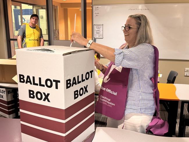 The count gets under way for the Mackay Regional Council election at Mackay Northern Beaches State High School, Saturday, March 16, 2024. Picture: Heidi Petith