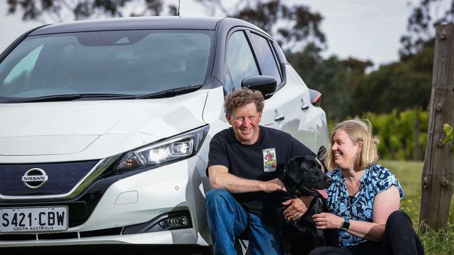 Winery owner Joseph Evans and his wife Sue power their Ballycroft Vineyard and Cellars in the Barossa with their EV. Tom Huntley