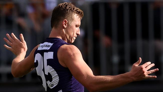 Josh Treacy scored 35 KFC SuperCoach points on debut. Picture: Paul Kane/Getty Images