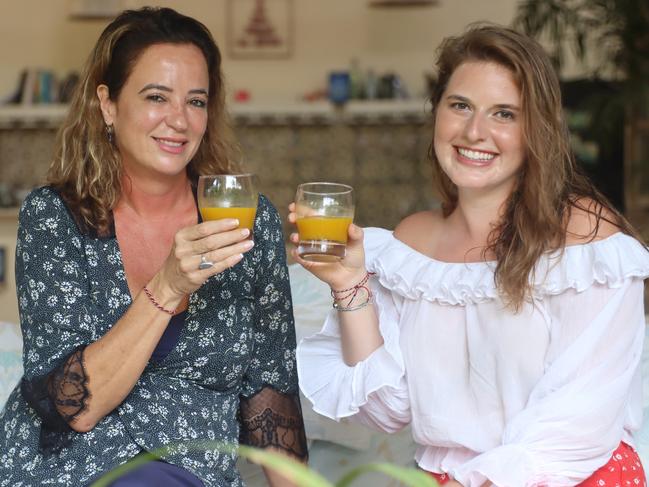 Australian Justine Watson and Nikki Novoselsky live in Bali and maintain their health by drink local herbs call Jamu. Picture. Lukman S. Bintoro