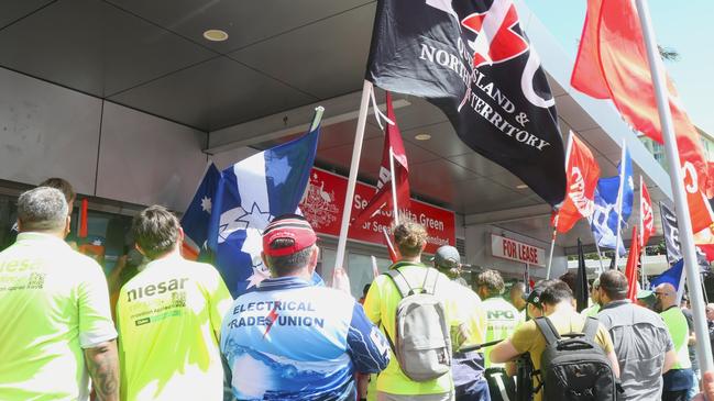 Up to 150 union members convened at the Lake St office of Senator Nita Green on Tuesday. Picture: Peter Carruthers