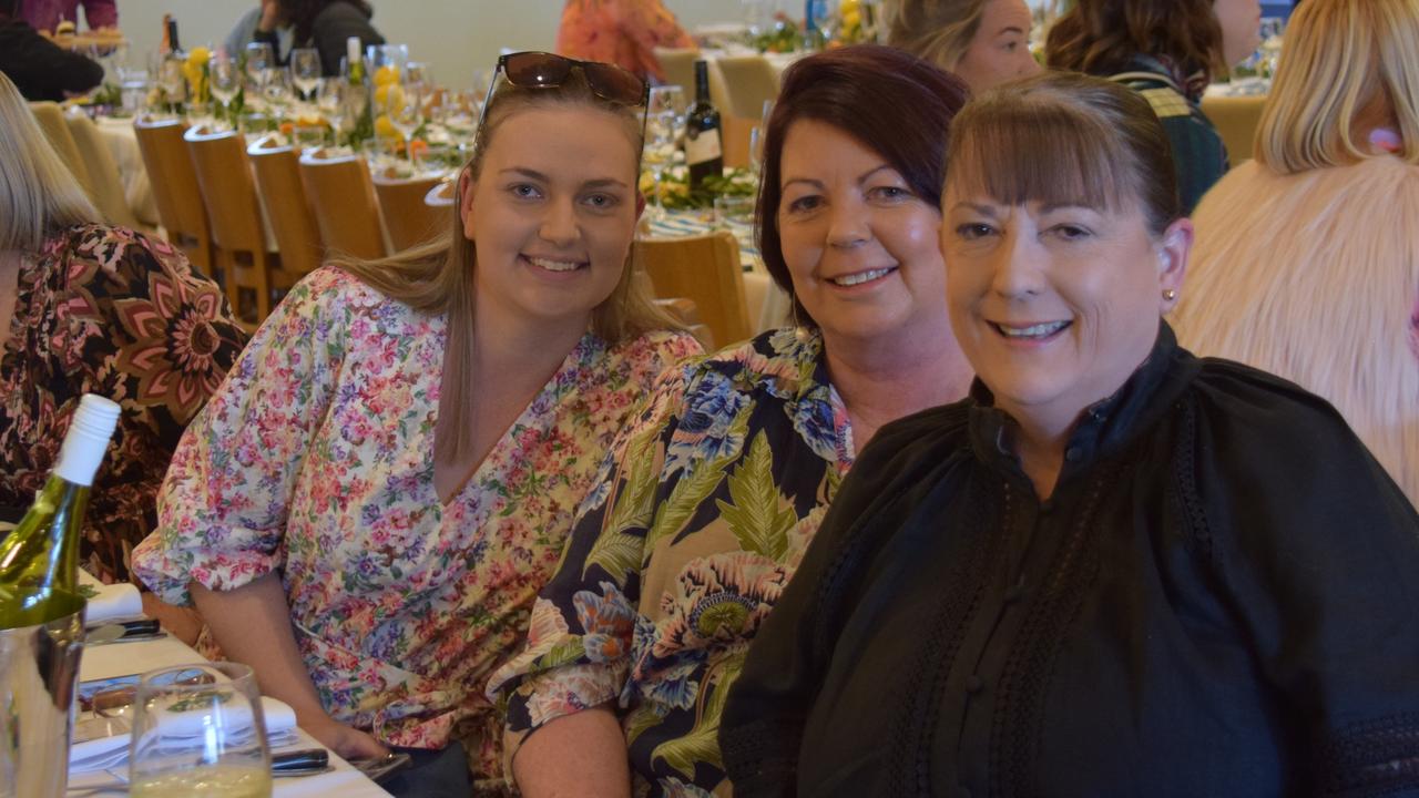 Jo Burne, Nicole Bryers and Dimity Whitby at the Dalby Diehards Ladies Long Lunch 2022. Picture: Emily Devon.