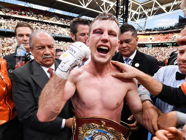 BRISBANE, QUEENSLAND - JULY 02:  Jeff Horn celebrates his victory after the WBO Welterweight Title Fight between Jeff Horn of Australia and Manny Pacquiao of the Philippines at Suncorp Stadium on July 2, 2017 in Brisbane, Australia.  (Photo by Bradley Kanaris/Getty Images)