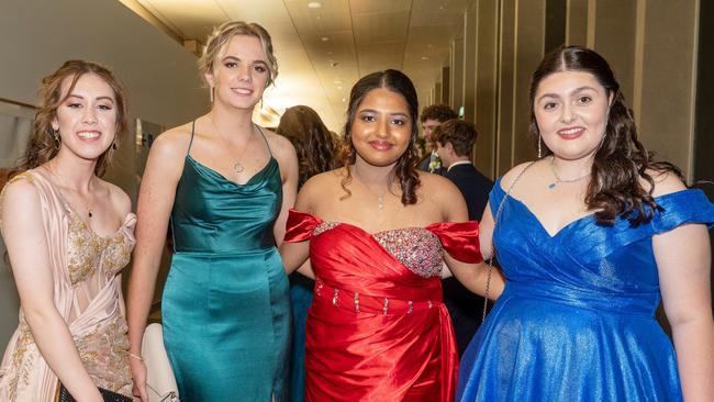 Zuleika Jones, Hayley Caldwell, Hridi Shukonya and Annika Statham at Whitsunday Anglican School Year 12 Formal Saturday 16 September 2023 Picture: Michaela Harlow