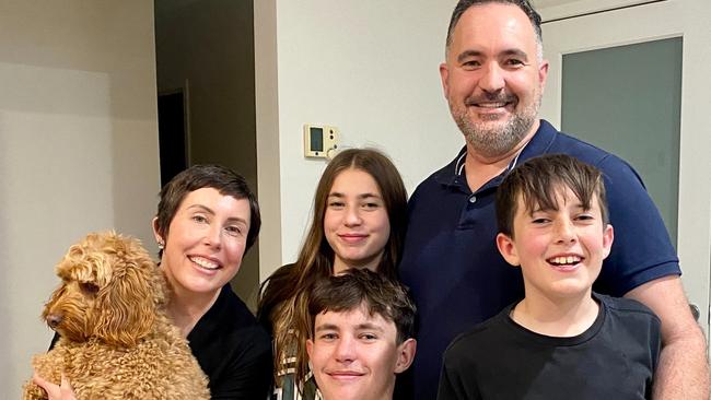 Mother of three Nina Di Santo – with her husband Aaron and children Ben, 17, Luisa, 14, and Gabe 11 – was diagnosed with bowel cancer in her early forties. Picture: Supplied