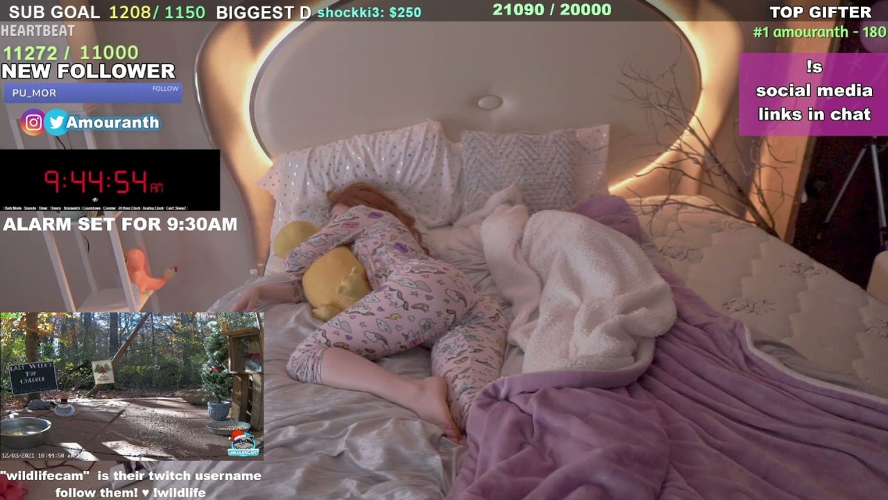 A still from another of Amouranth’s sleep streams. Picture: Twitch.