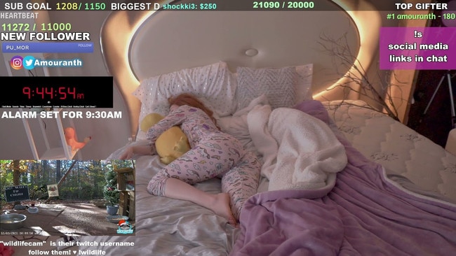 A still from another of Amouranth’s sleep streams. Picture: Twitch.