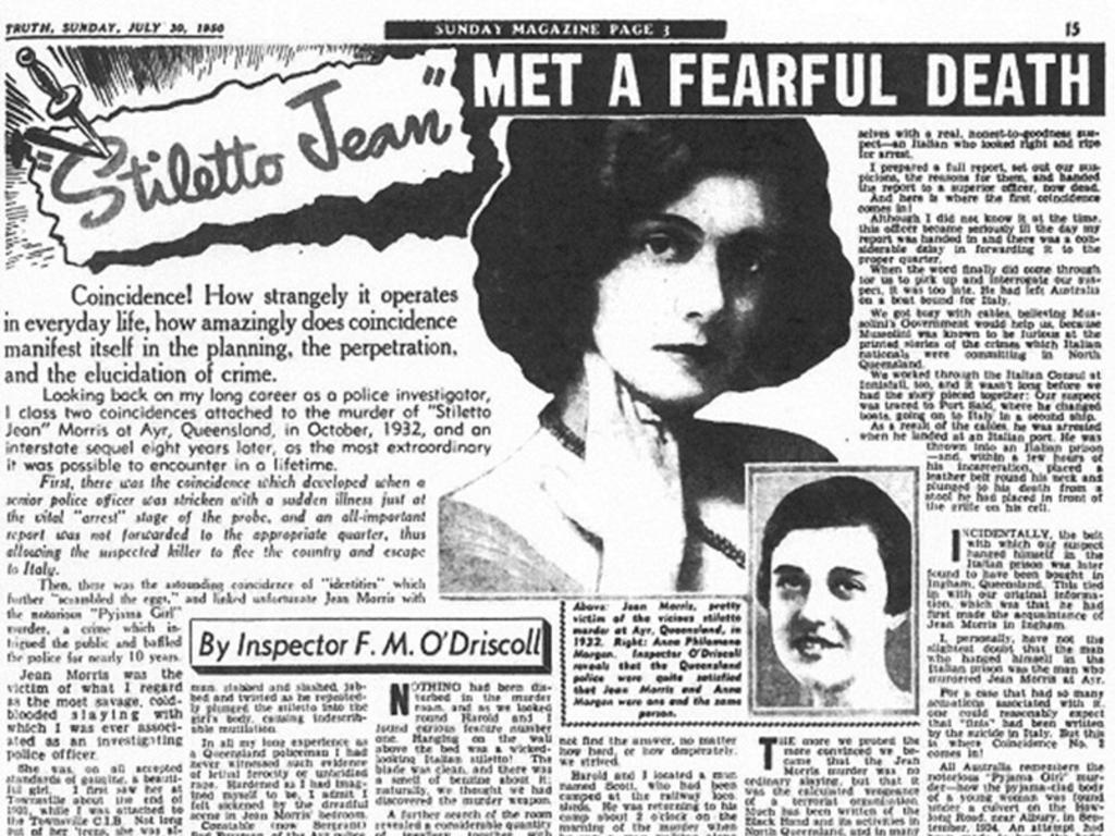 A news article on 'Stiletto Jean' Morris, who was discovered dead in Ayr with 43 stab wounds to her body.