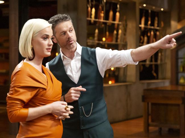 Jock Zonfrillo pictured with Katy Perry on the set of MasterChef.