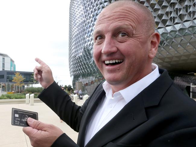 21/03/2017  Shane Yeend offers to pay for the the hospital with his black Amercian express card outside the new Royal Adelaide Hospital and SAMHRI building on North Tce, Adelaide. Kelly Barnes/The Australian