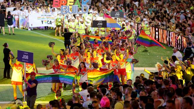 The Sydney Swans did not want to miss out on the fun, joining the parade. Picture: Damian Shaw