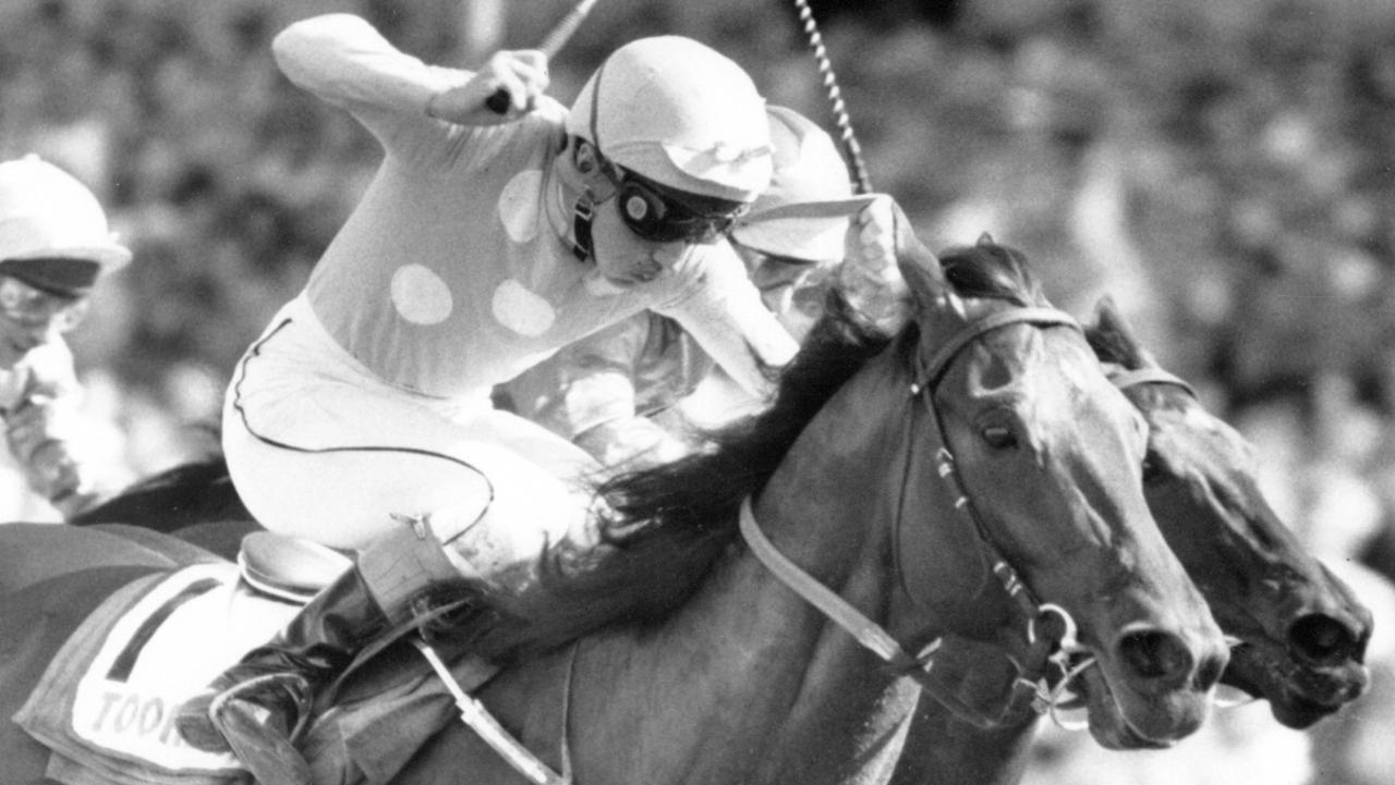 Racehorse Canny Lad ridden by jockey Shane Dye winning race 4, Golden Slipper Stakes at Rosehill in Sydney, 07/04/1990.