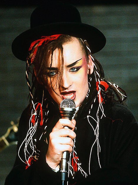 Singer Boy George performing with his 1980s band 'Culture Club'.