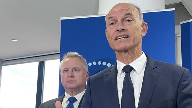 Tasmanian Treasurer Guy Barnett and Premier Jeremy Rockliff. Picture: Matthew Denholm