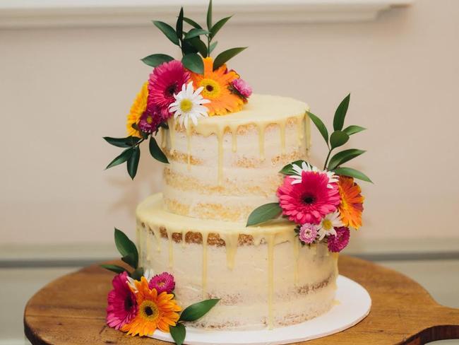 A family member made this delicious wedding cake for Ariana and Angus. Picture: Jack Chauvel.