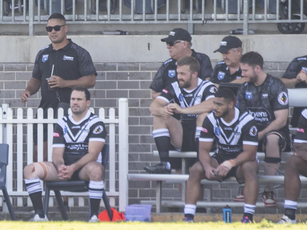 Jarryd Hayne (L) joined the club to mentor younger players at the club. Picture: NewsWire/Monique Harmer