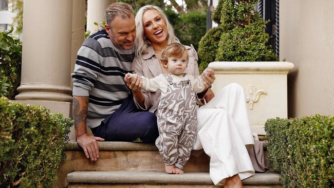 Brian Austin Green with his partner Sharna Burgess and Zane. Green’s other children were so excited when Sharna was pregnant. Picture: Sam Ruttyn