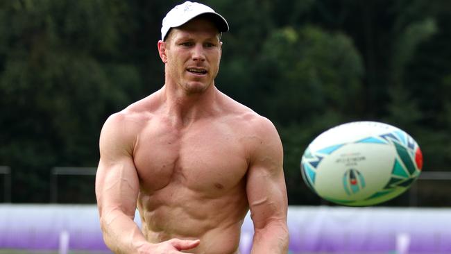 David Pocock of Australia cools down following a training session in Odawara.