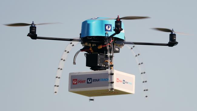 Parcels are set to be delivered by drone across Melbourne in one giant leap for the post man. In scenes borrowed from science fiction, Australia Post will test the new technology. Picture: Alex Coppel