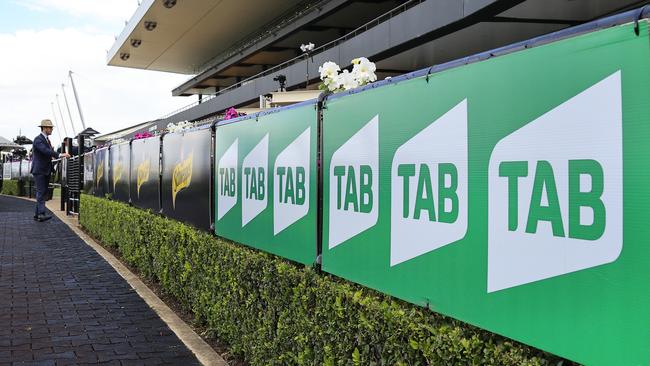 A TAB sign at Rosehill Gardens where the meeting was initially delayed after the TAB website crashed.