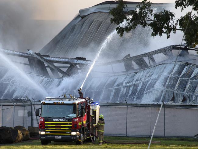 A fire has broken out at a Recycling factory in Campbellfield early this morning, fire crews from the MFB are working on getting it under control. Picture: Sarah Matray