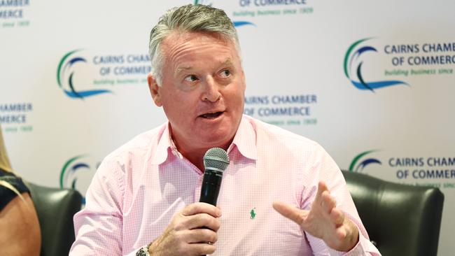 Member for Cairns Michael Healy participates in a Q&A session at the 2024 Meet the Candidates: State Election Forum Lunch, hosted by the Cairns Chamber of Commerce and Tourism Tropical North Queensland at the Pullman Reef Hotel Casino. Picture: Brendan Radke