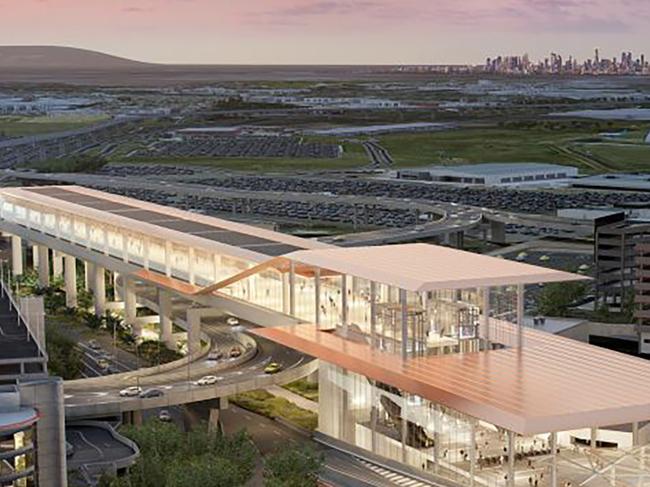 Melbourne Airport wants to build an underground station but the state government is pushing for a cheaper and quicker above-ground station. Picture: Big Build