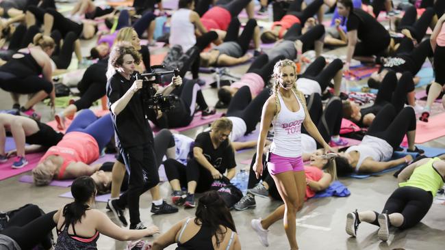 Ashy Bines doing her World Booty Tour at the Brisbane Convention Centre infront of 2000 fitness enthusiasts. Picture: Mark Cranitch