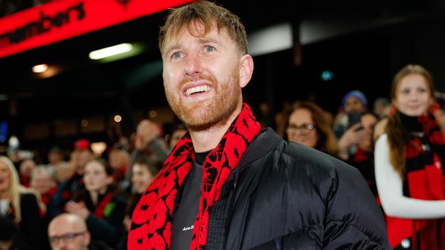 MELBOURNE, AUSTRALIA - AUG 16: Essendon retiree Dyson Heppell is seen during the 2024 AFL Round 23 match between Essendon Bombers and the Sydney Swans at Marvel Stadium on August 16, 2024 in Melbourne, Australia. (Photo by Dylan Burns/AFL Photos via Getty Images)
