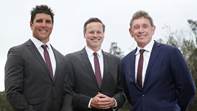 Sea Eagles coach Trent Barrett, Chairman Scott Penn and CEO Lyall Gorman at their Narrabeen headquarters. Adam Yip / Manly Daily