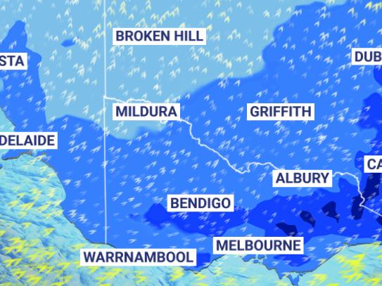 Residents across Australia’s southeast have been told to rug up over the next 24 hours, as a polar air mass makes its way north and brings with it a (temporary) return to winter. Picture: Sky Weather