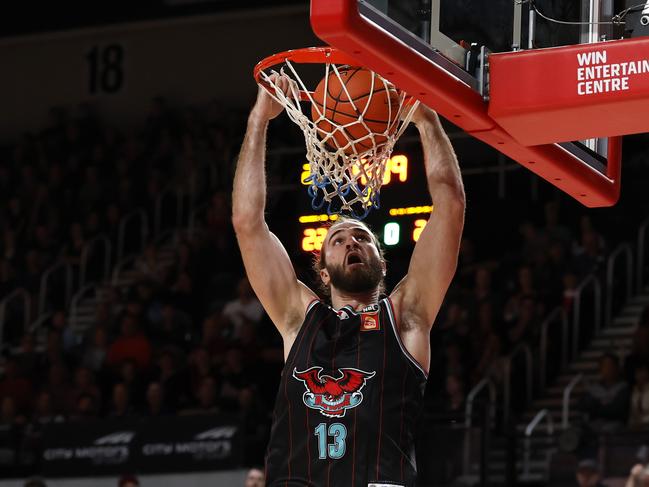 Sam Froling dunks for the Hawks. Picture: Getty Images