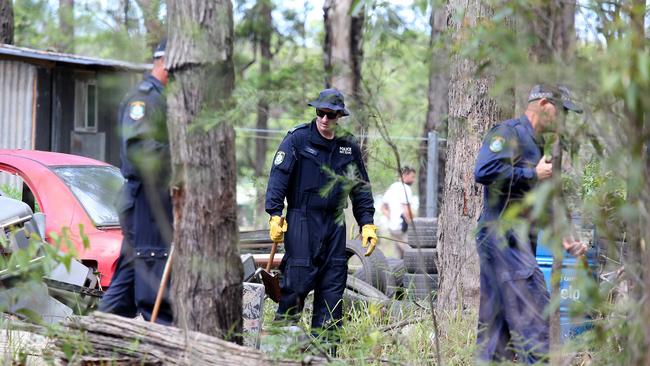 Police conduct a search of a property on Herons Creek Rd north of Kendall as the search for William Tyrrell continues. Picture: Nathan Edwards